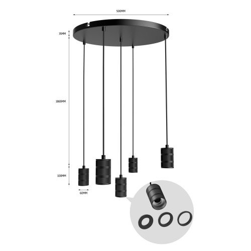 Hanglamp Calex Multi Cord Rond 5xE27