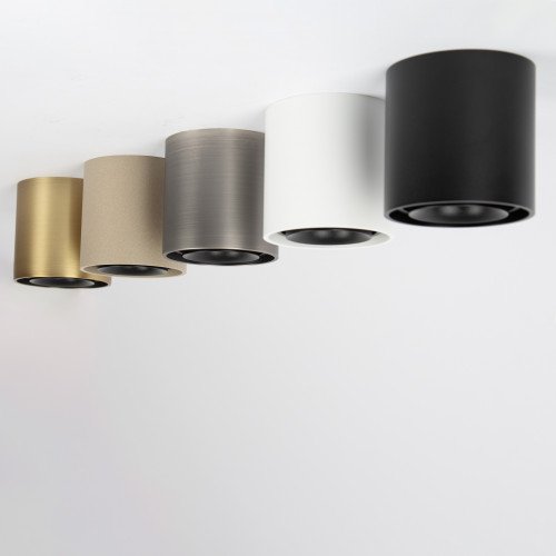 Binnenverlichting Oliver opbouwspot met ronde vormen, modern design en afwerking in champagne kleur.