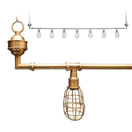 Industriële hanglamp Sandford antique brass 7-lights | Nostalux.nl