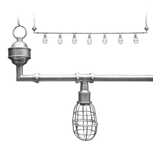 Industriële hanglamp Sandford antique silver 7-lights | Nostalux.nl